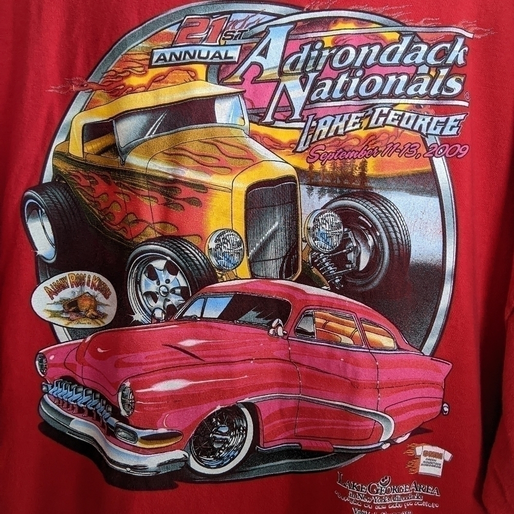 𝅺car Show T- Shirt 2009 Adirondack Nationals Lake George, NY Red 3XL